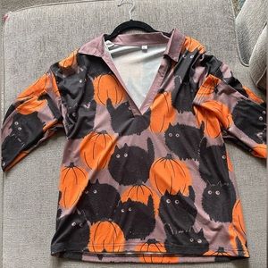 Halloween Cat Collard Shirt